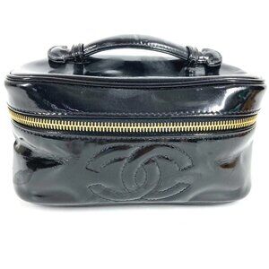 CHANEL Monogram Vanity bag CC CC Mark logo Bag Hand Bag Hand Bag enamel Black